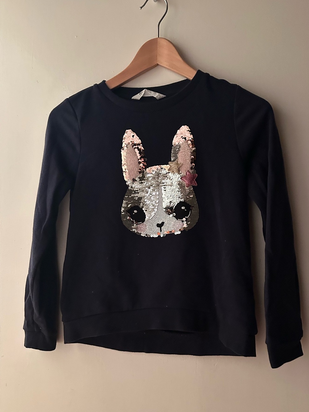 5/$25 H&M Navy bunny Crew Pullover kids Sweatshirt sequin